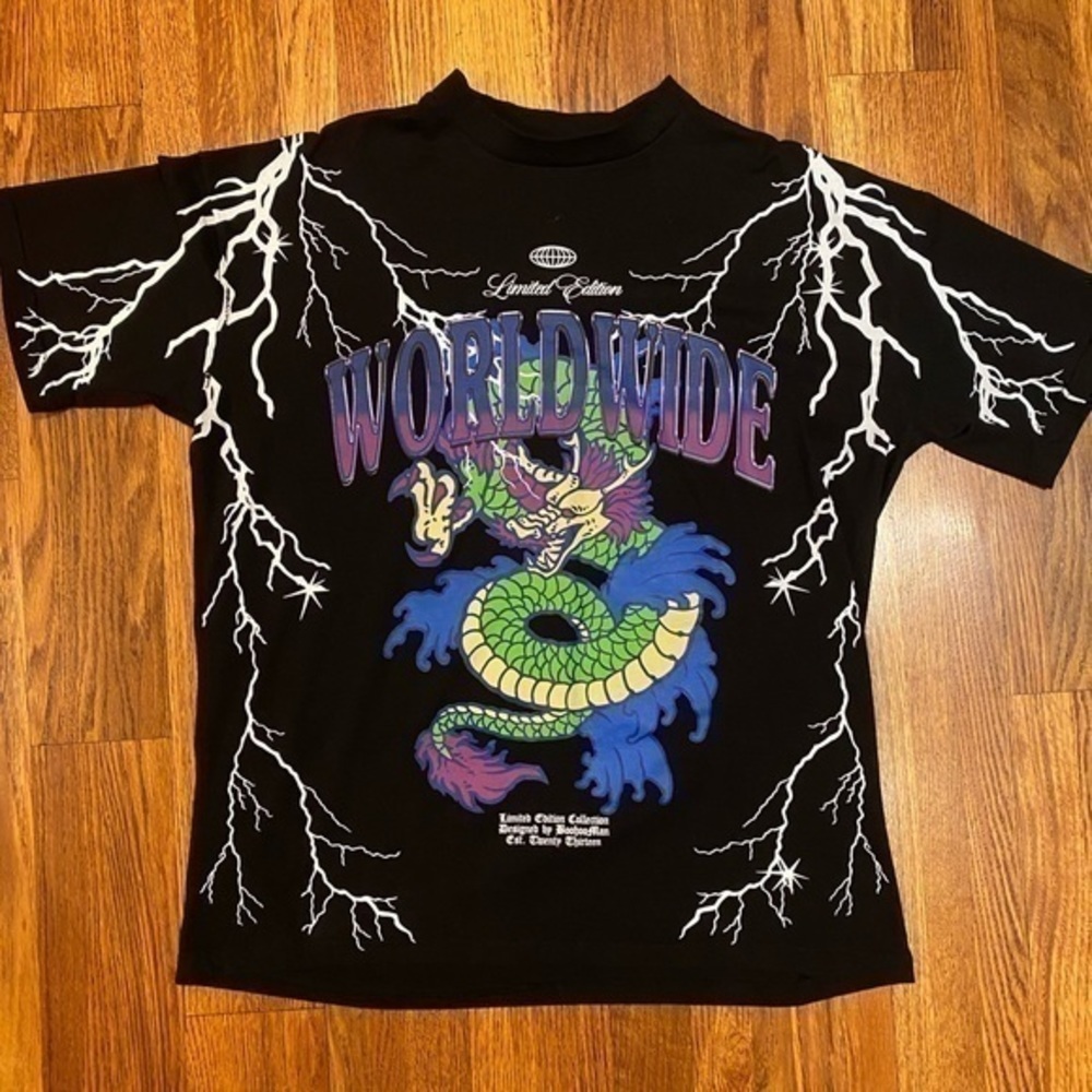 Dragon Graphic T-shirt Black Oversized Mens Small